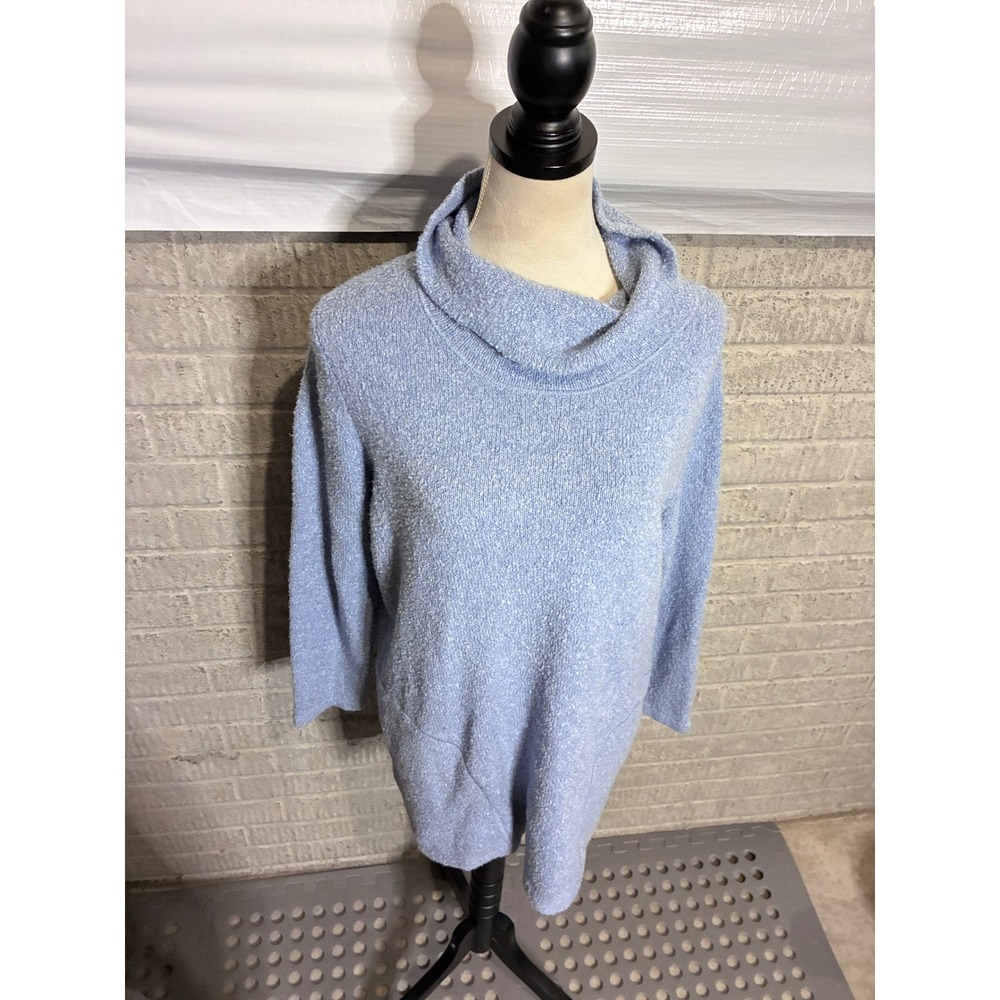J. Jill Womens Light Blue Cowl Neck Marled Knit‎ Tunic Sweater Large Long Sleeve